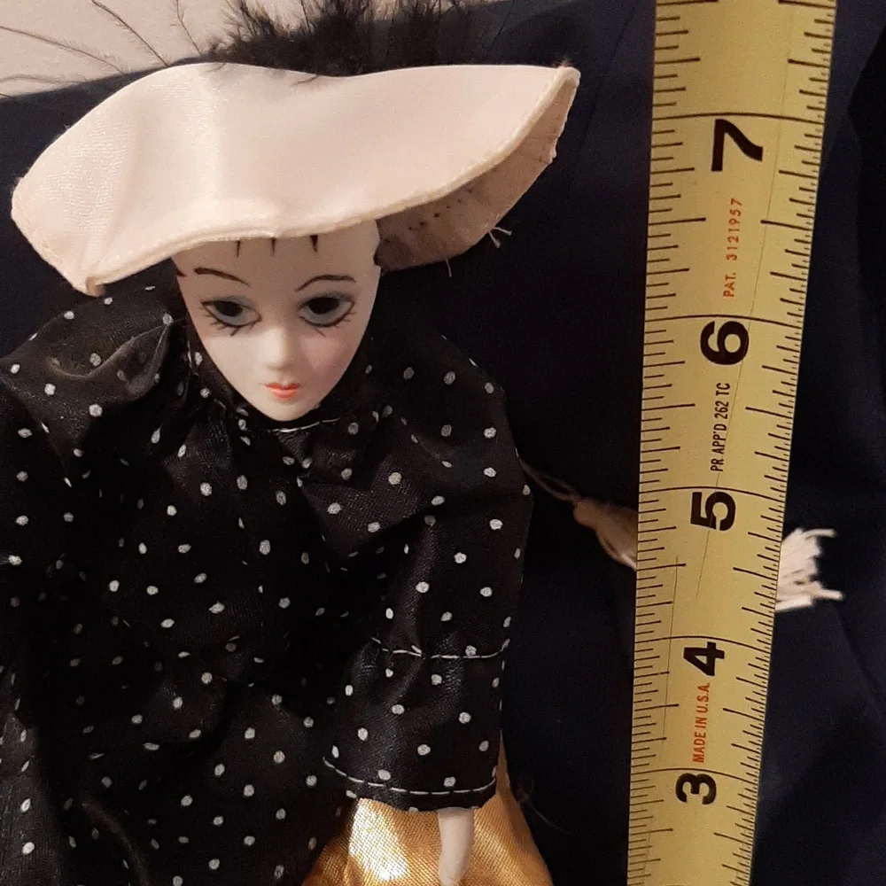 Polka Dot Porcelain Doll with Hat... Attached To Pillow